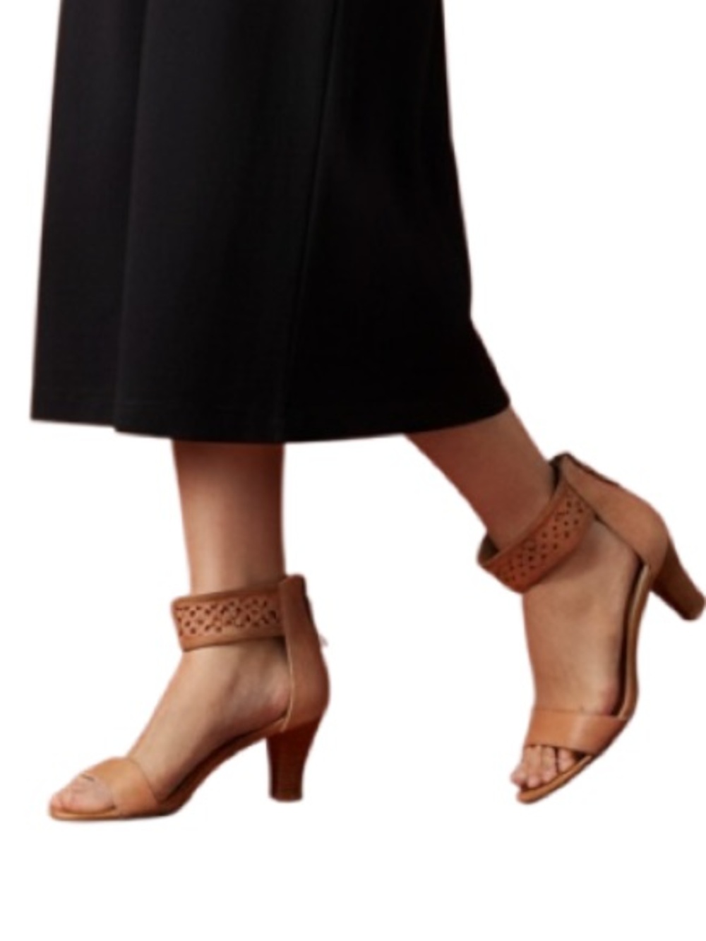 Adrienne Vittadini Tan Perforated Ankle-Strap Block Heels